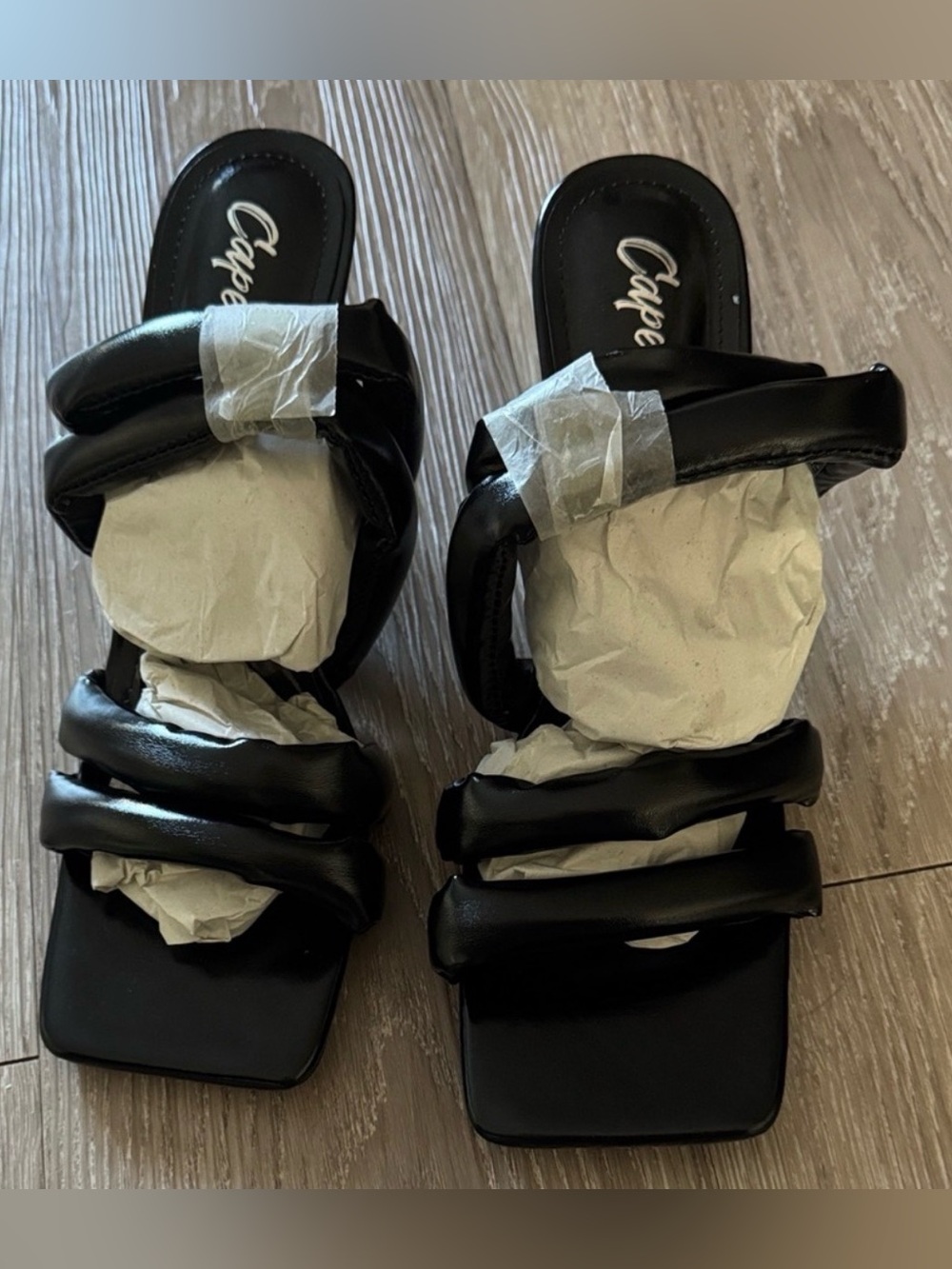 Caparros Black Padded Triple-Strap Slide Heels